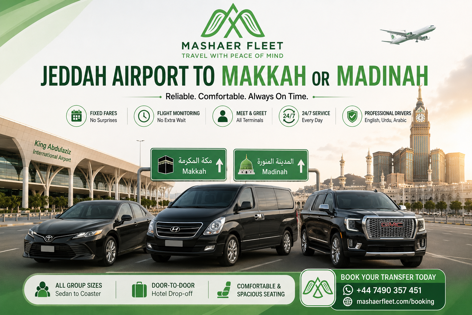 Affordable Jeddah Airport to Makkah & Madinah Taxi Service 24/7